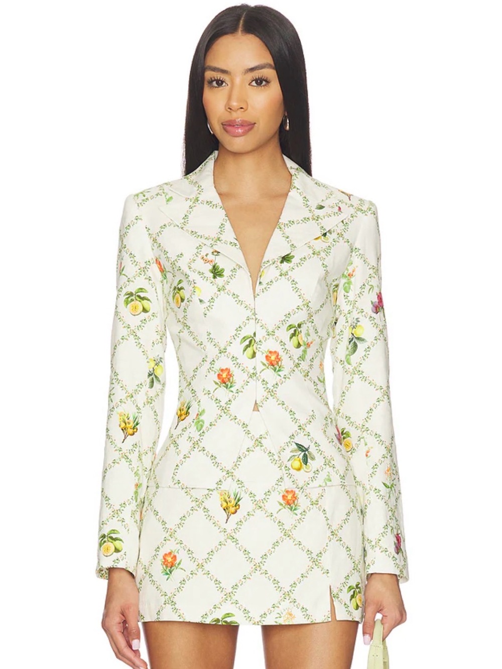 Amanda Uprichard White Floral Printed Blazer Dress Large